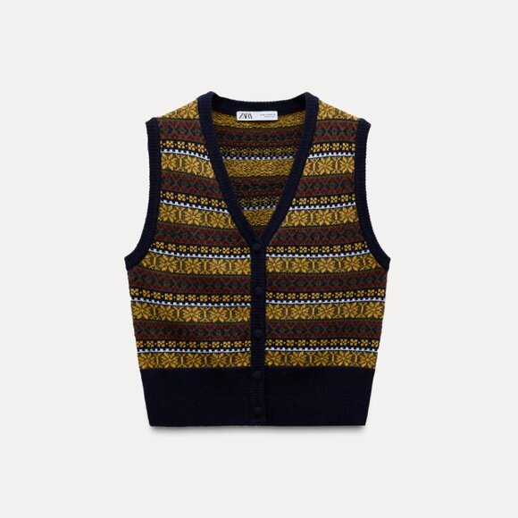 Zara Wool Knit Jacquard Vest - Picture 5 of 10